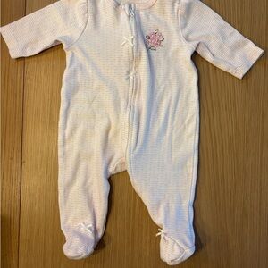 Little Me Pink Striped Footie with Floral Embroidery 3-6M